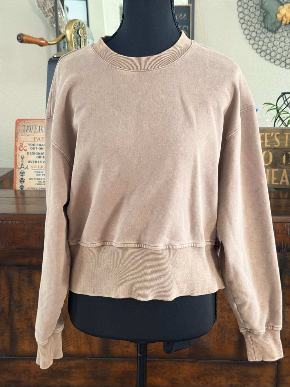 JoyLab Washed Taupe Crewneck Sweatshirt